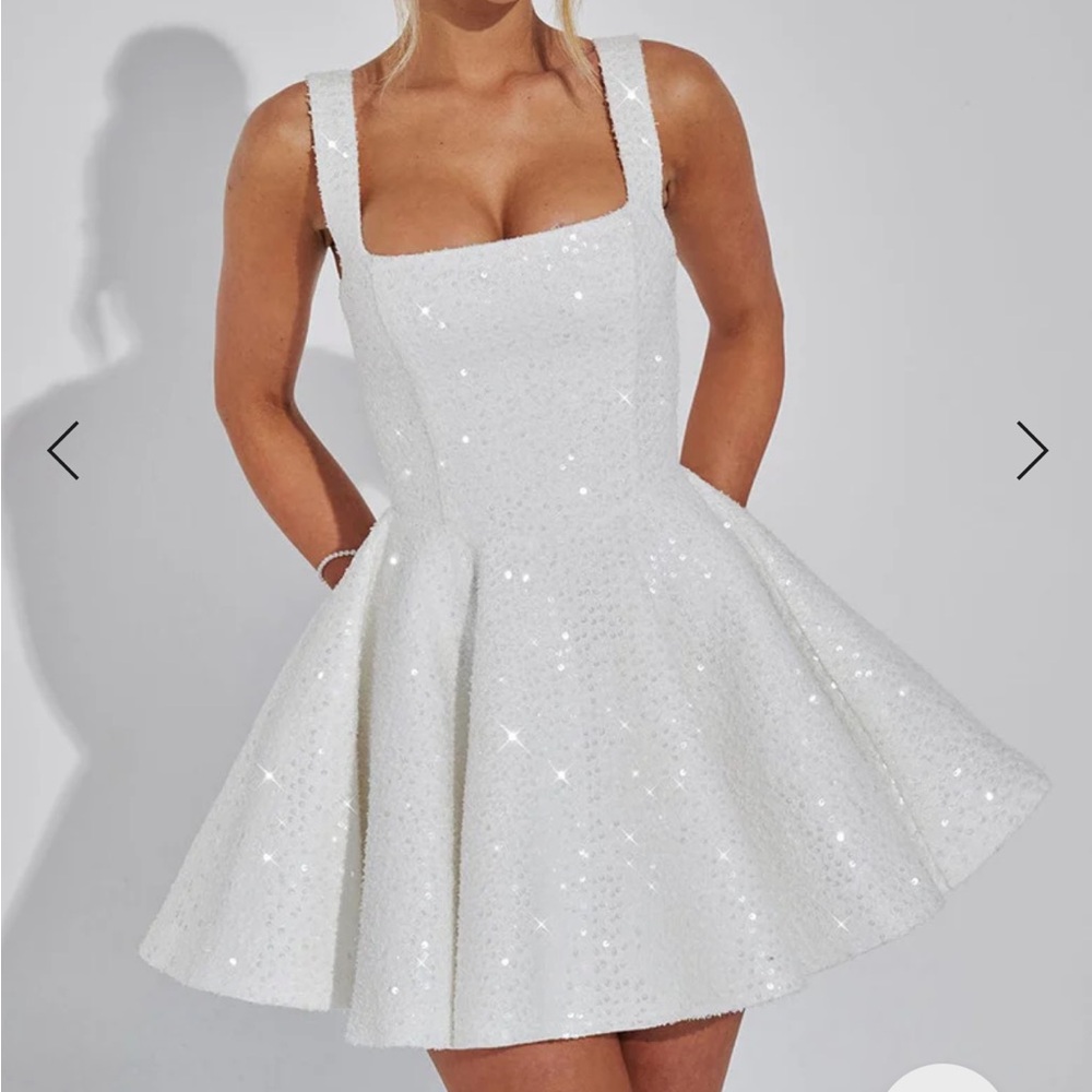 White Sleeveless A-Line Mini Dress with Square Neck